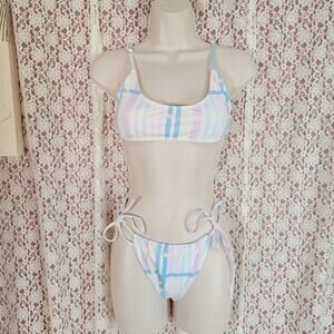 BIKINI Nwt shein pastel plaid brief tie bottom bikini Size medium